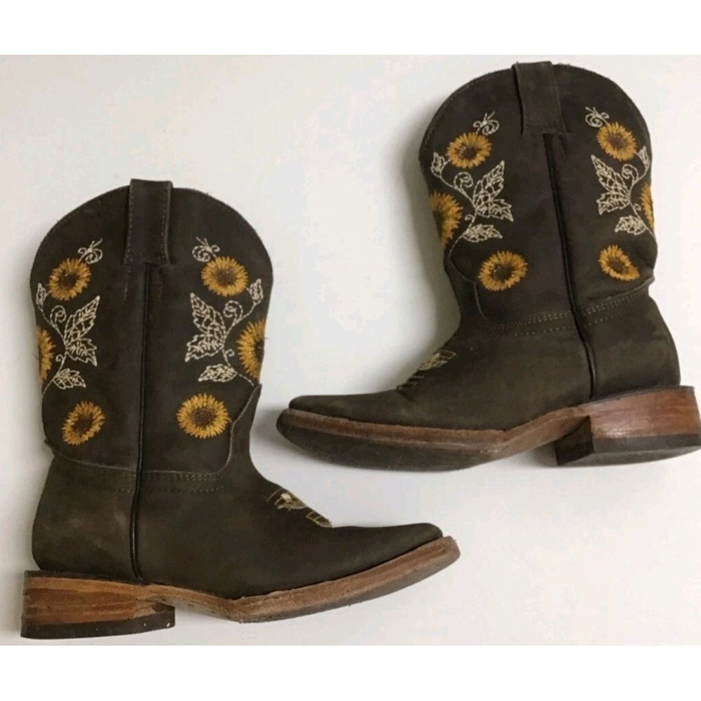 Cowboy Boots Fall Brown Leather Kid Western Size 13 Sunflower Equestrian Girls